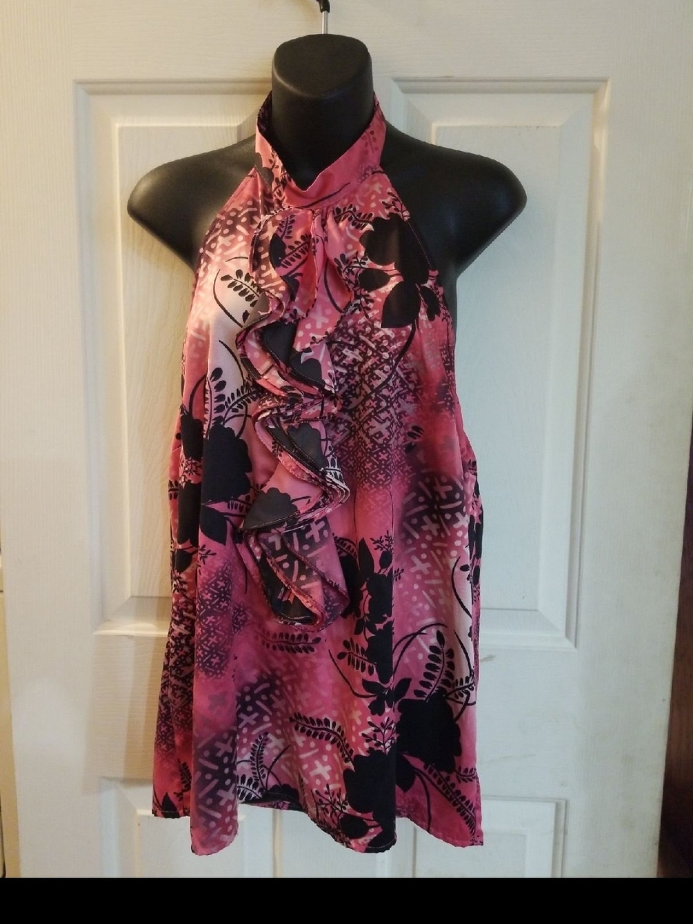 The Limited Pink and Black Printed Halter Blouse